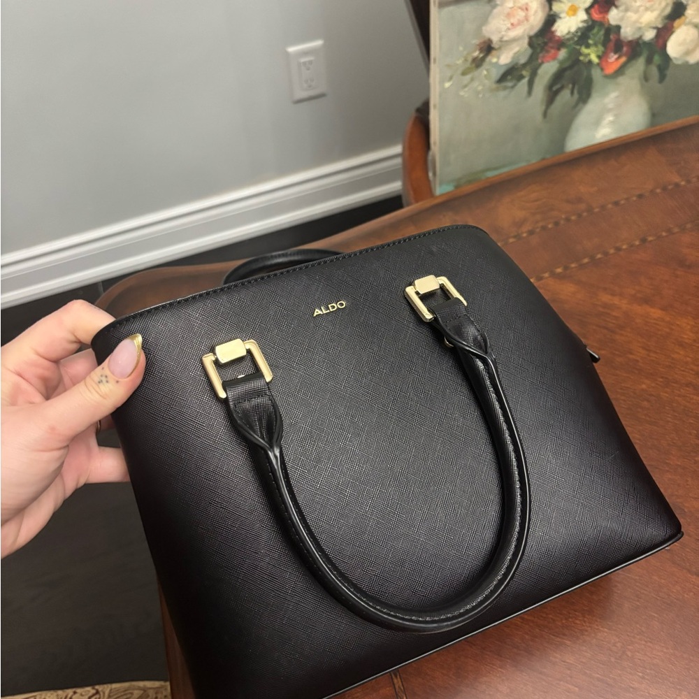ALDO Elegant Black Satchel with Gold Accents
